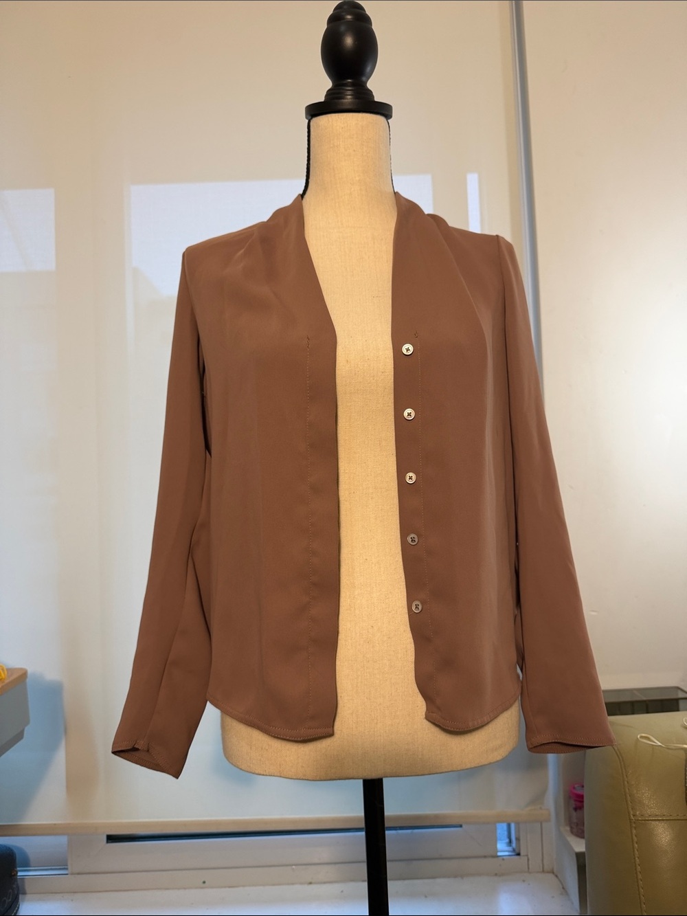 Babaton Taupe Open-Front Button Blazer
